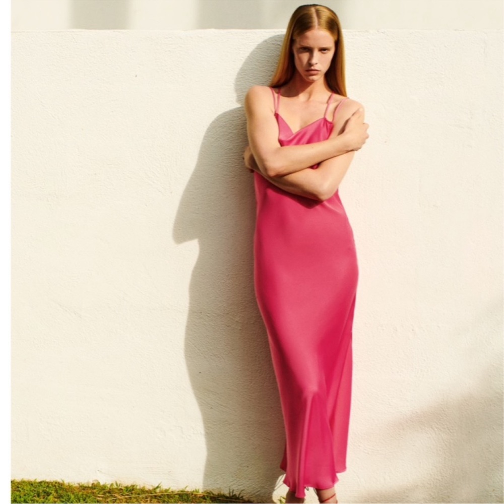 ZARA Pink SATIN LINGERIE STYLE DRESS NWT